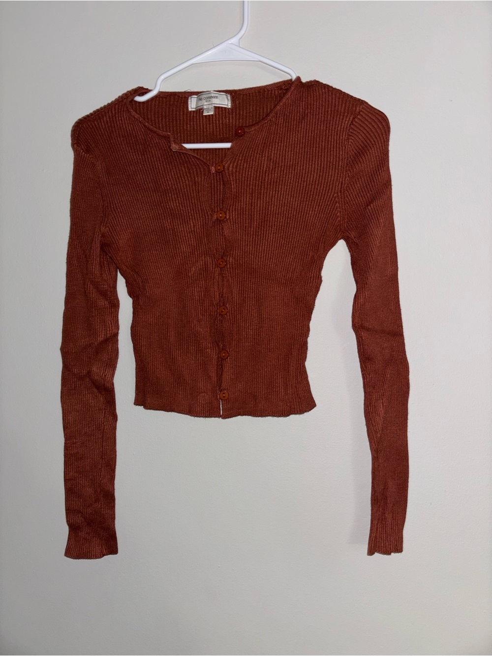 Rust Ribbed Button-Up Cropped Cardigan